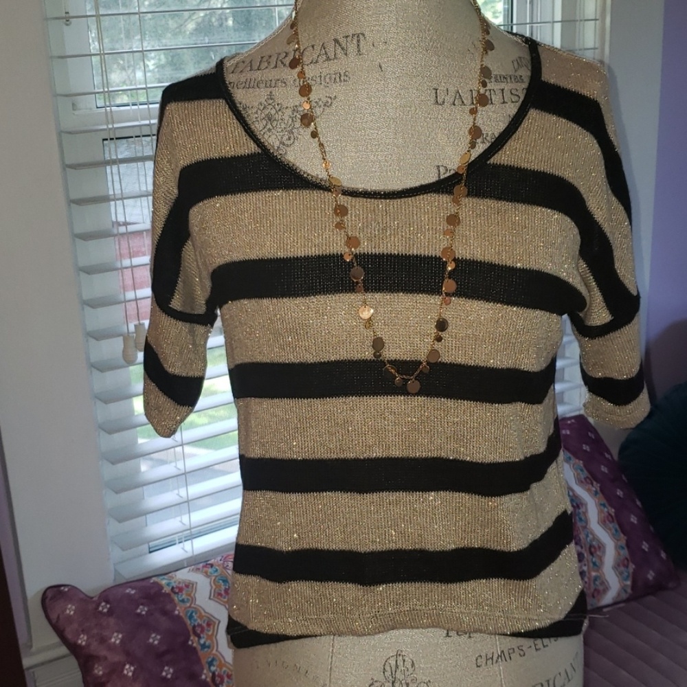 High Low Sparkling Shimmery Black and Gold Top